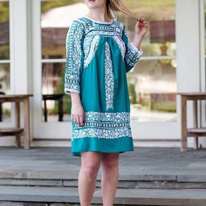Embroidered Mexican Dress, Teal